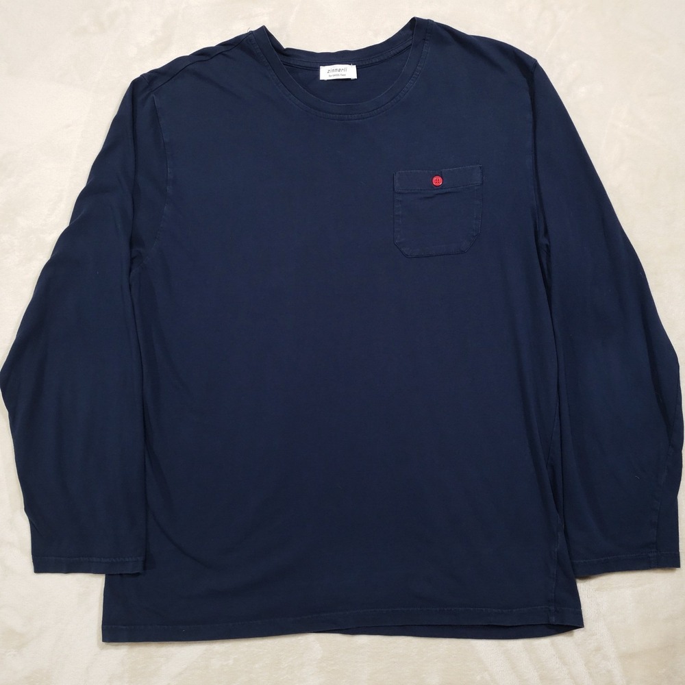 Zimmerli Long Sleeve T-Shirt Men Large Navy Cotton Pocket SWISS First Luxury Tee